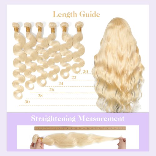 KingSup Blonde Body Wave Bundles Human Hair 26 Inch 15A 613 Blonde Bundles Human Hair,Sew In Quick Weave Body Wave Bundles 100% Real Human Hair Extensions Tangle Free Shedding Free Triple Lifespan 3X