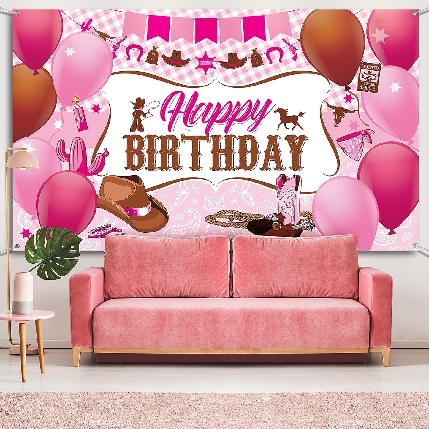 Sumind Western Cowgirl Birthday Banner Pink Party Backdrop Decorations Wild Cowgirl Theme Birthday Party Supplies Wild West Photo Booth Photography Background 72.8 x 43.3 Inch