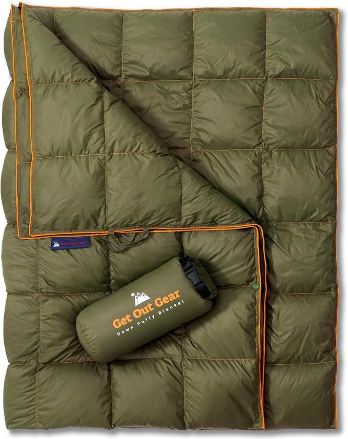 Get Out Gear Down Camping Blanket - Puffy, Packable, Lightweight and Warm | Ideal for Outdoors, Travel, Stadium, Festival...