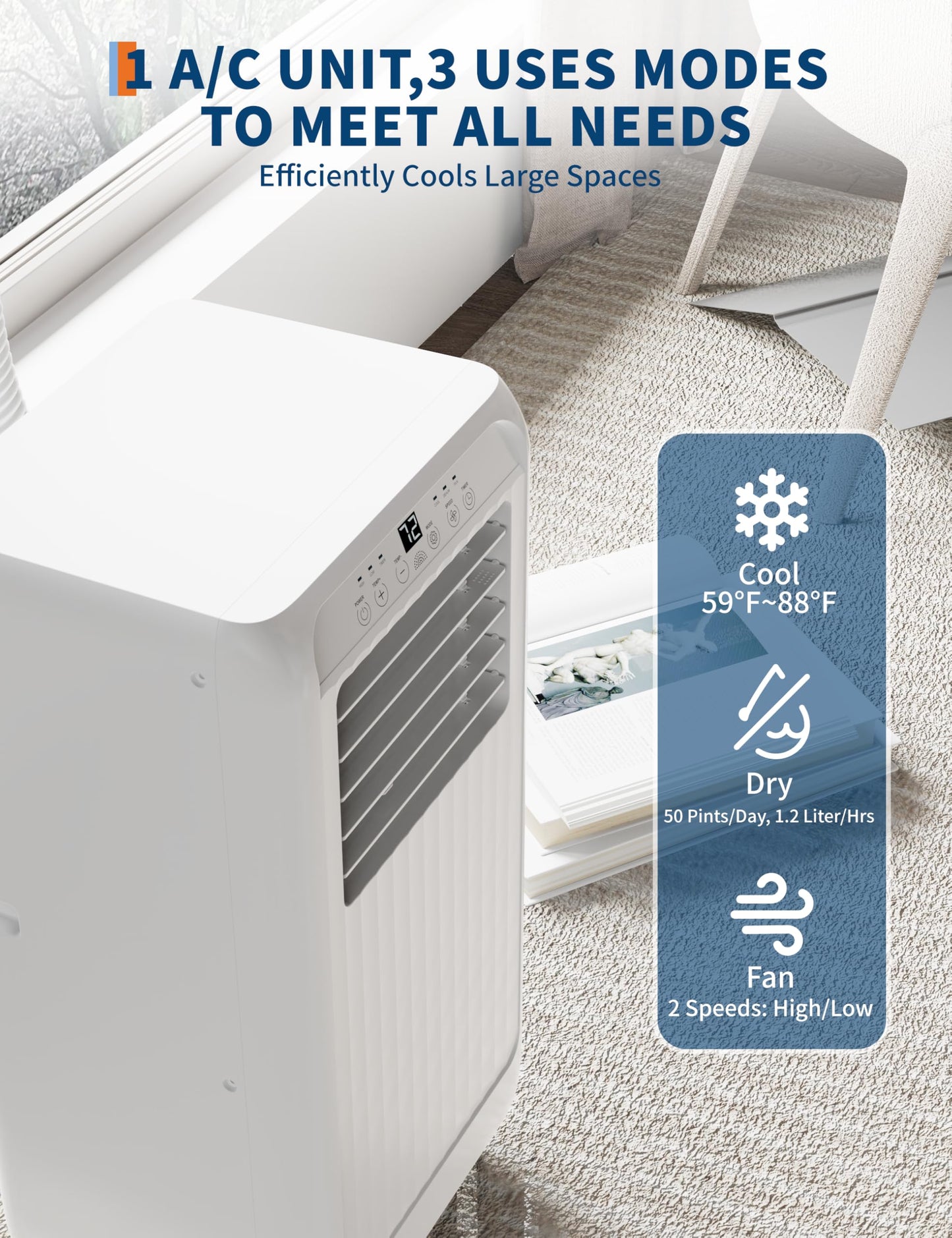 Garveetech 8,000 Btus Portable Air Conditioner, 3-In-1 Quiet Room Ac, High Efficiency, Portable Ac Unit With Fast Cooling/Energy