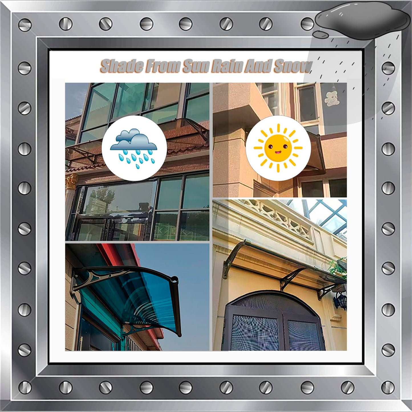 Door awnings Window Awning Door Canopy Window Awnings Awnings for Patio Rain Snow Protection Cover Shade Canopy Patio Awning Outdoor Canopy for Garden/Porch/Window 60x130cm/24x51in Smoke Gray
