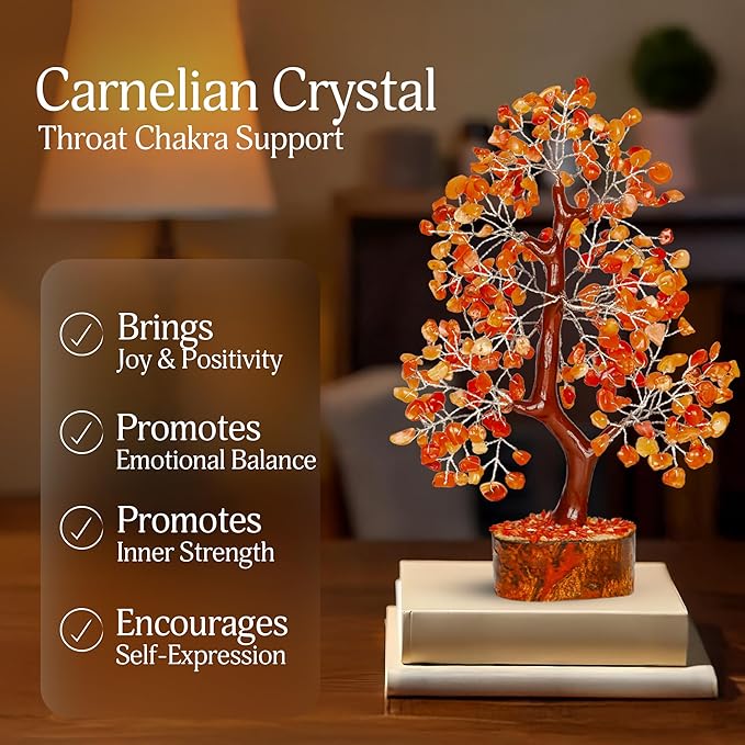 YATSKIA Carnelian Crystal - Gem Tree, Stone Tree, Crystal Tree for Positive Energy, Healing Crystals, Chakra Tree of Life, Gemstones and Crystals