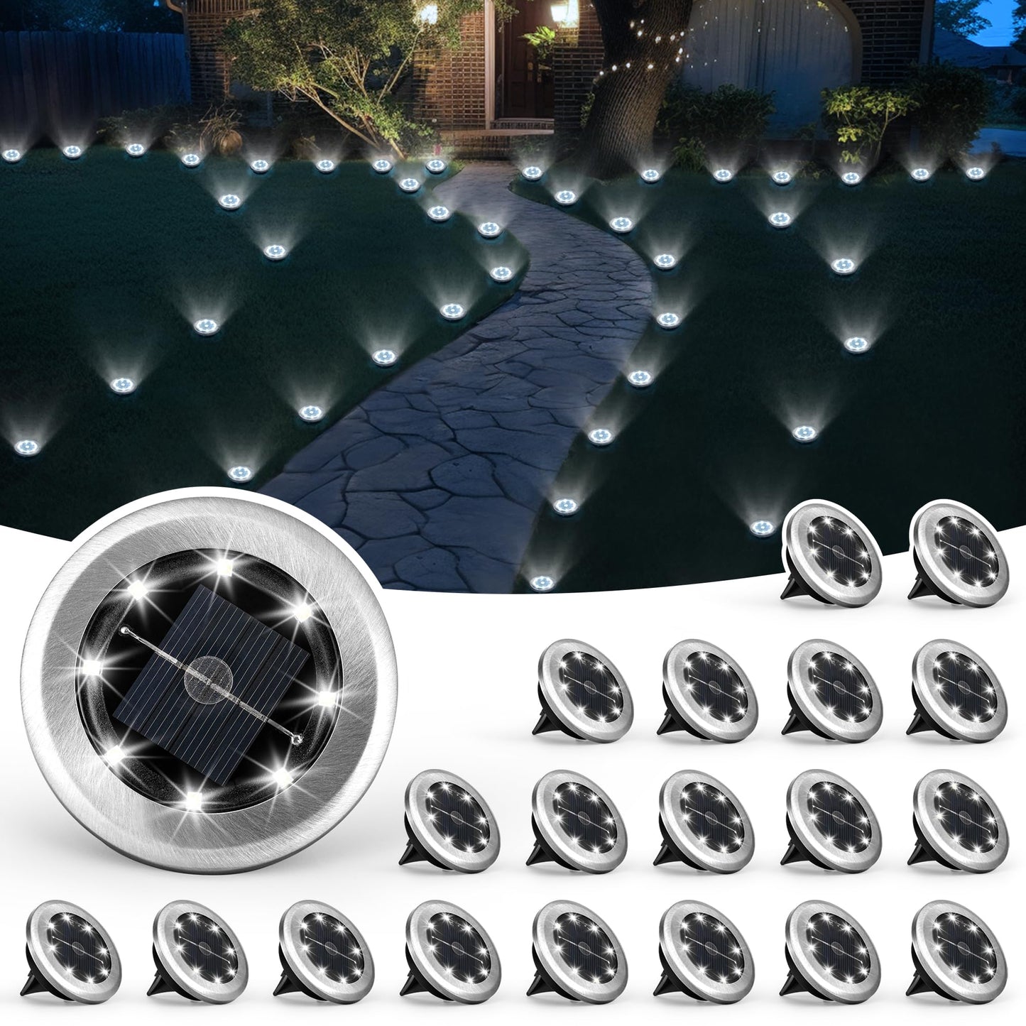 SOLPEX Mini Solar Ground Lights, 20 Pack Solar Lights Outdoor Waterproof, Pathway Lights Solar Powered, Solar Garden Lights, Landscape Lighting for Yard Driveway Walkway (Cool White)