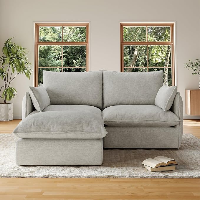 Forest aesthetics Cloud Modular Sectional,Waterproof High Backrest Loveseat Sectional Sofas,Down Filled Modular Couch with Removable Washable Cover for Living Room,Light Gray