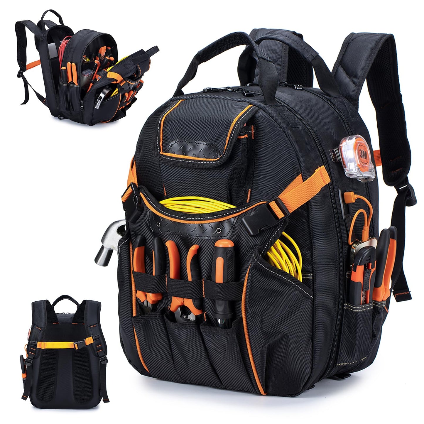 BAGZY 52 Pockets Tool Bag Backpack for Men Tool Backpack Heavy Duty Storage Organization Tool Bags Heavy Duty with Waterproof Molded Base for Electrician Repairman Industrial & Construction Work Black