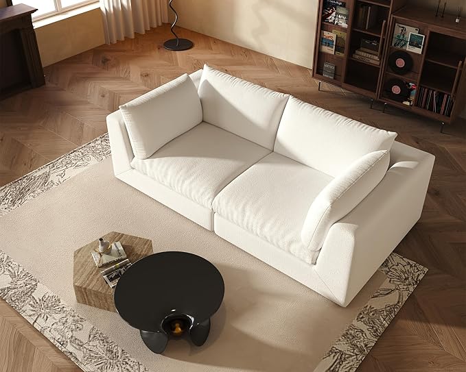 Fajiani Oversized Modular Sectional Sofa,Cloud Couch Deep Seat Sofa Cushion Covers Removable, Oversized Sectional Couches for Living Room (Loveseat-Cream White)