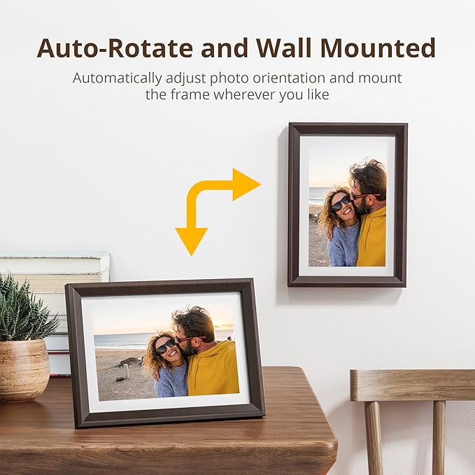 Dragon Touch Digital Picture Frame WiFi 10 inch IPS Touch Screen Digital Photo Frame Display, 32GB Storage, Auto-Rotate, Share Photos via App, Email, Cloud, Classic 10 Brown, PUUDUU
