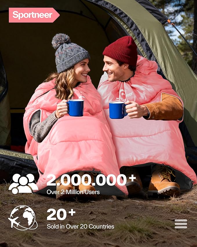 Sportneer 0 Degree Wearable Sleeping Bag for Adults & Kids – Walkable with Arm Zippers, Waterproof & Warm, Compact for Camping, Stadiums, Travel, Backpacking & Car Use