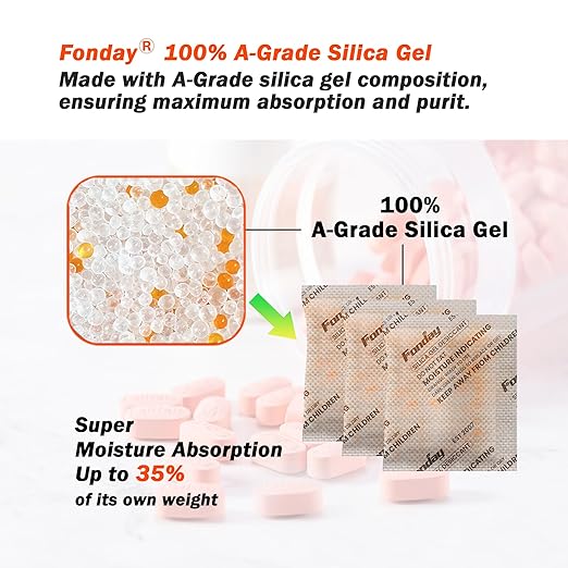 5g x 120 packs Fonday Rechargeable Silica Gel Desiccant Packets Food Grade Fast Reactivate Desiccant Bags Moisture Indicating Orange to Green