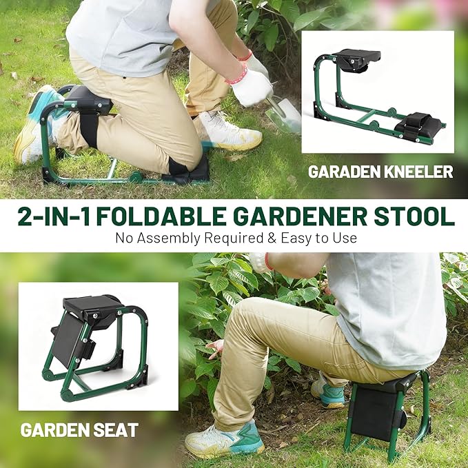 H-OMMEASSY Garden Kneeler and Seat, Foldable Gardener Stool with Soft Kneeling Pad, Ergonomic Knee Seat for Gardening Farm Work, Multifunctional Gardening Gifts for Women Mom Men Seniors