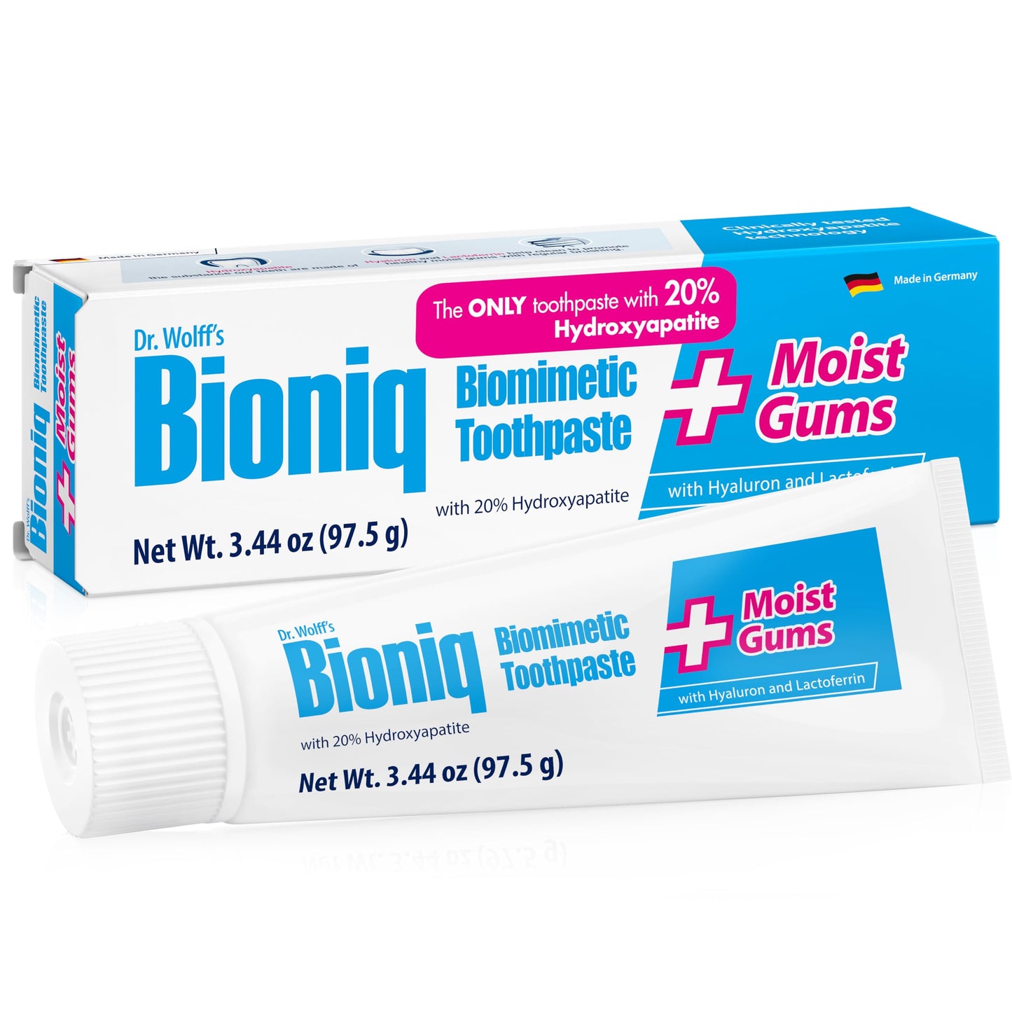 Bioniq Moist Gum Toothpaste with 20% Hydroxyapatite, Fluoride Free Toothpaste, Hydroxyapatite Clinically Tested, Expert Enamel Care with Mint Flavor I 3.44 oz 1 Pack