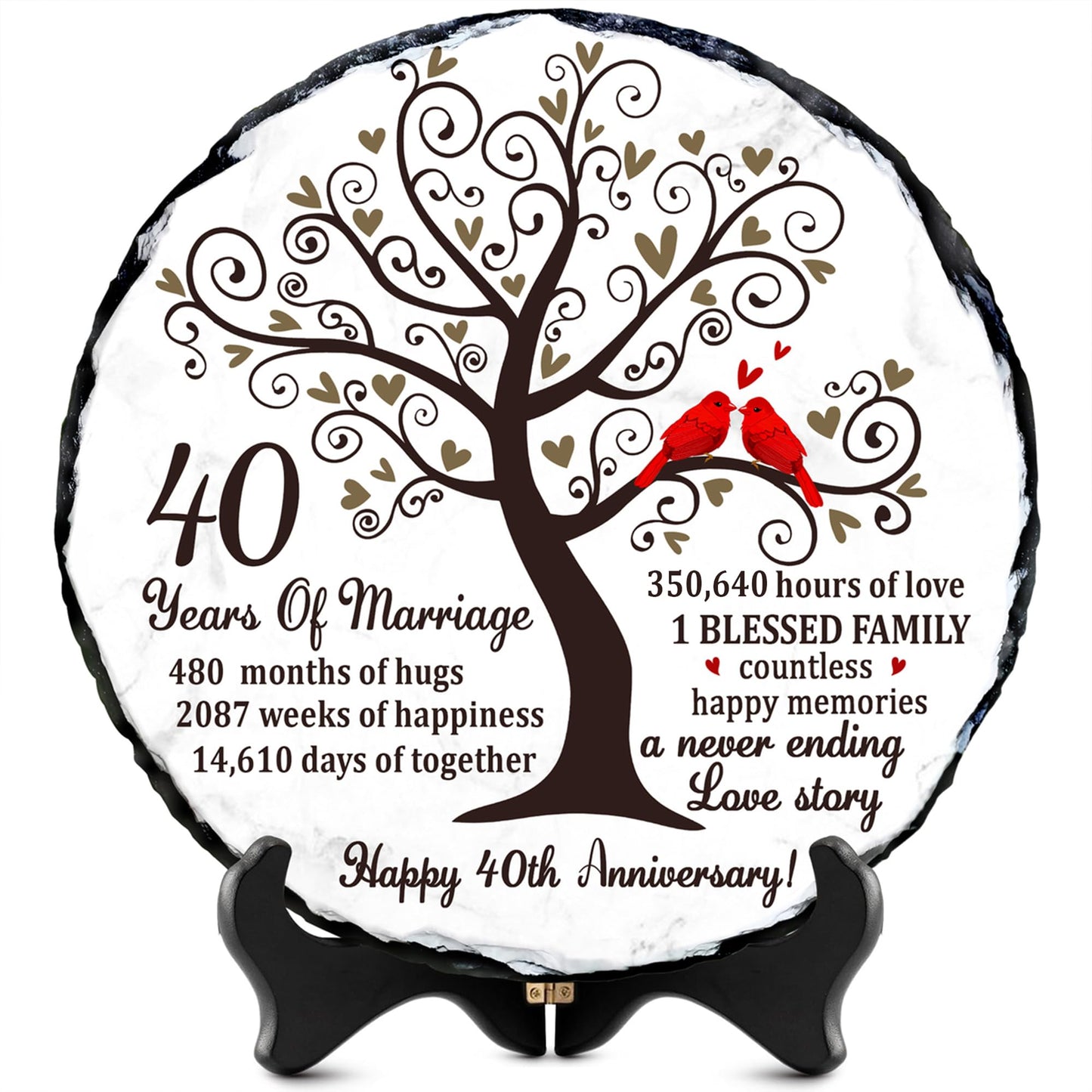 Bozspacer Ruby Couple Slate Plate - 40th Anniversary Wedding Gifts for Parents Couple - 40th Anniversary Unique Gift Ideas - 40 Years of Marriage Decoration, Plaque, Keepsake