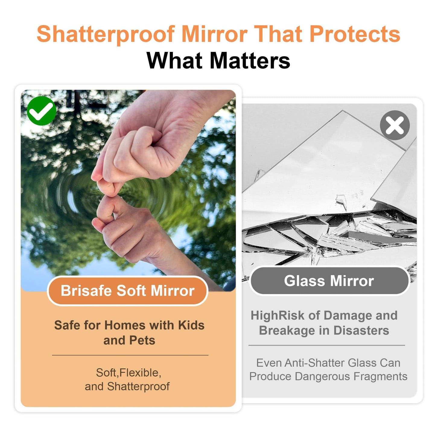 brisafe 67"x28" Ultra-Light Mobile Floor Mirror with 360° Wheels, 0.04mm Shatterproof Nano Film for Home Gym/Yoga/Dance Studio & Commercial Use | 60% Insurance Savings | White