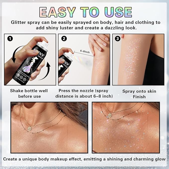Body Glitter Spray, 60ML Shiny Gold Glitter Spray for Hair Body and Clothes,Long-Lasting Quick-Drying Holographic Ultra Fine Powder Glitter Hairspray for Festival Rave Stage Prom 2.11 Fl Oz