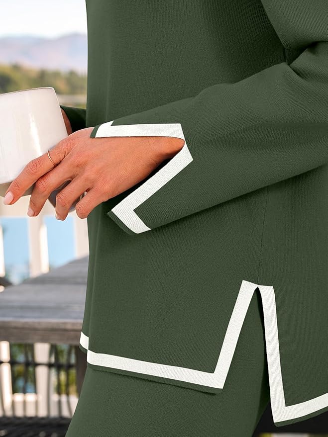 LILLUSORY Women Fall 2 Piece Lounge Set Outfits Sweatsuits Long Sleeve Sweater Tops Wide Leg Pants