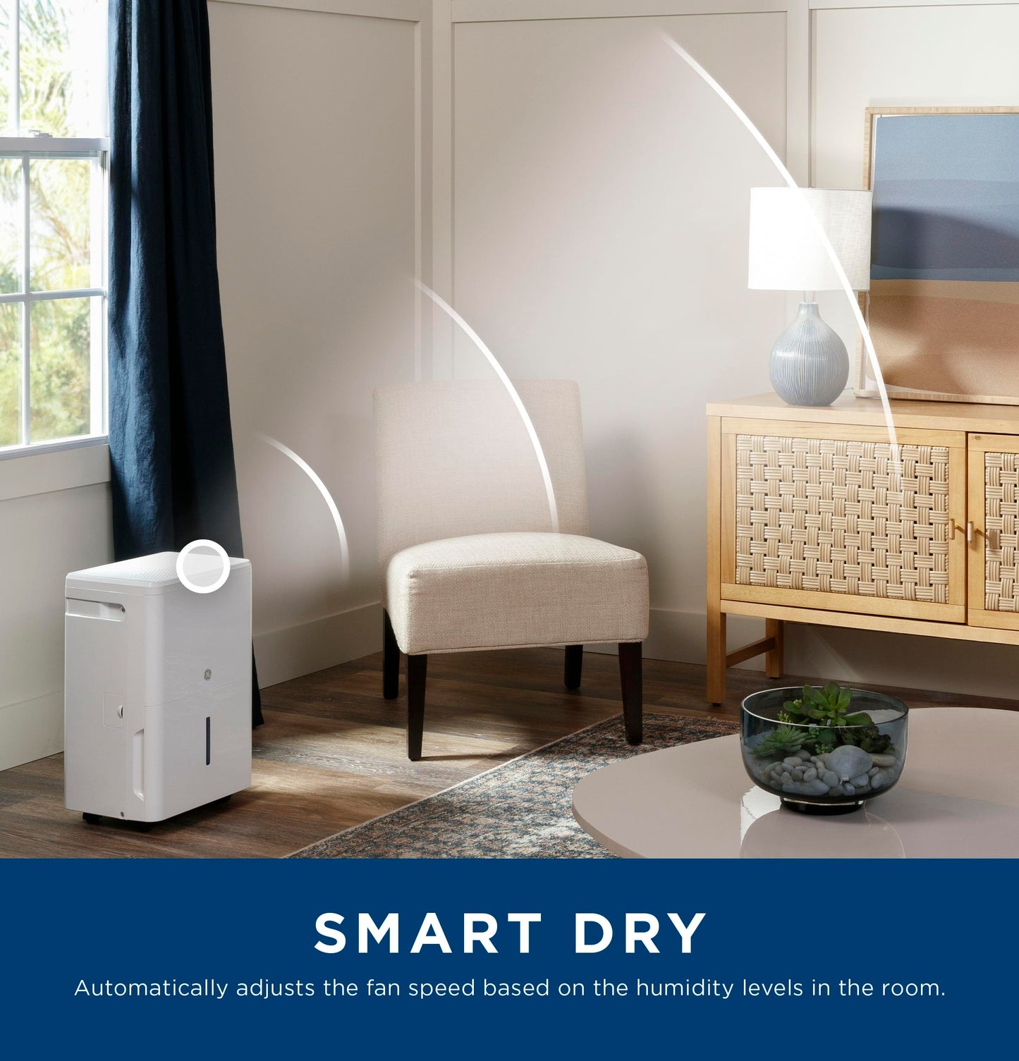 GE Portable Dehumidifier, 50 Pint Daily Output with Built-in Pump and Smart Dry for Wet Spaces Auto or Manual Drainage, Ultra Quiet, Perfect for Basement, Bedroom, Bathrooms, White