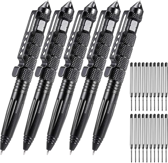 OIJ 5 Pack Military Tactical Pen Set, Professional Self Defense Pen, Emergency Glass Breaker Pen, Tungsten Steel Writing T...