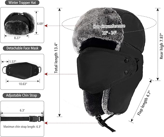 mysuntown Winter Hats for Women Men Trapper Ushanka Hat with Ear Flaps Warm Russian Bomber Hats for Cold Weather
