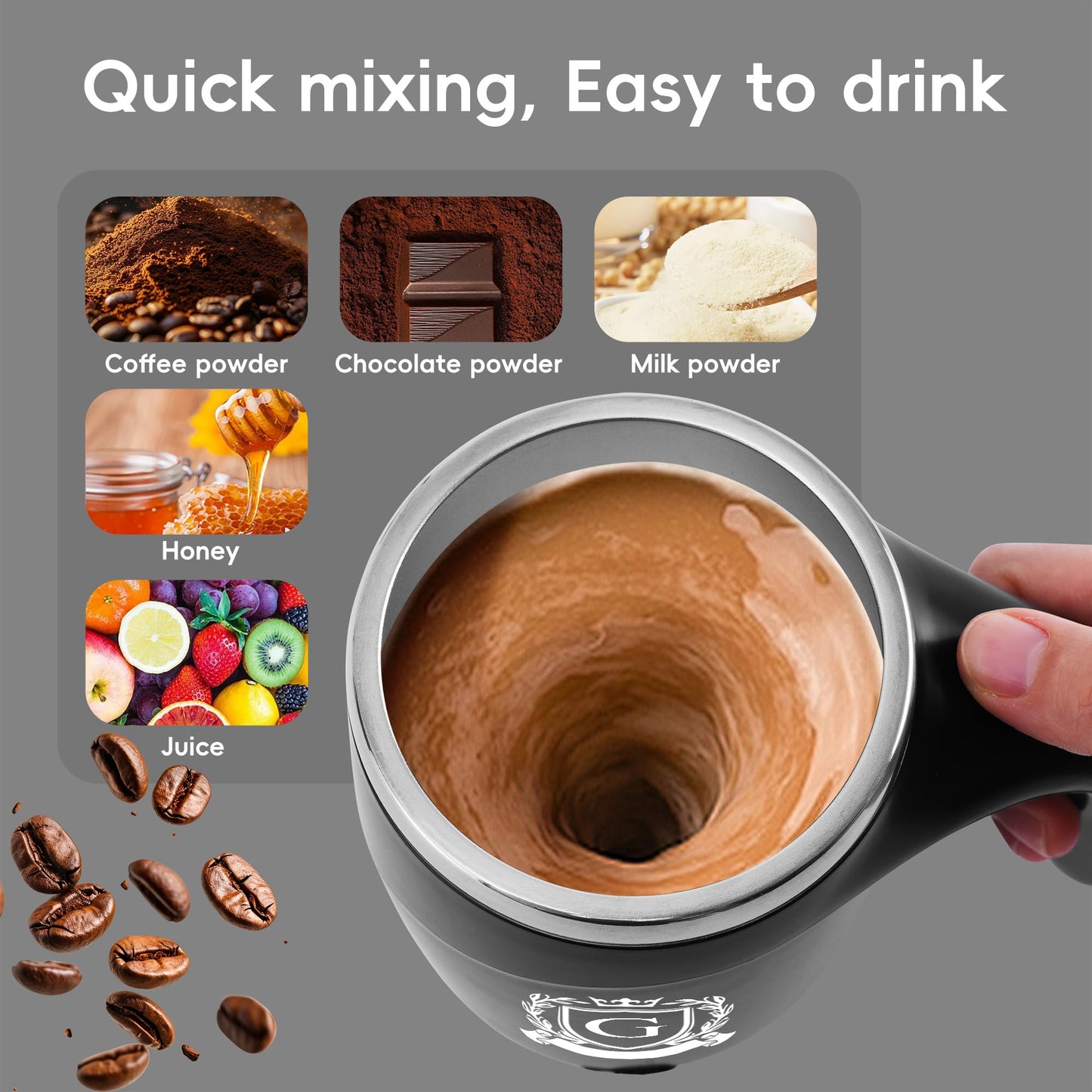 Initial Magnetic Stirring Coffee Mug Stainless Travel Initial Cup Men Guy Male Gift Ideal Best Friend Close Friendship Happy Birthday Cool Stuff Brother Ever Unique Christmas Alphabet Letter Present,G
