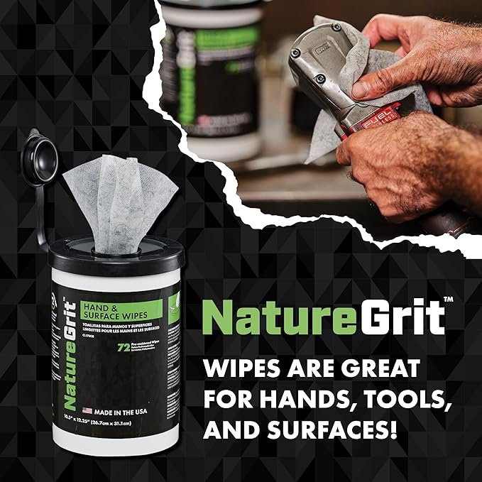 NatureGrit Hand & Surface Wipes: Mechanic Cleaning & Degreaser Sheets, Grime Removal, Hand Cleaner Towels for Mechanics, Workshop Use (Box of 6 canisters, 72ct/canister)