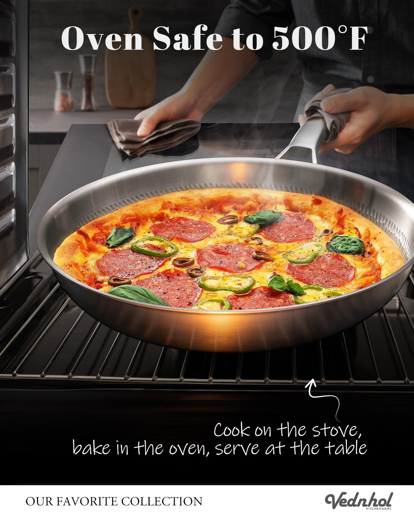 VEDNHOL Titanium Pans set, 8+10+12Inch Pure Titanium Hammered Pro with Two Lids, Non-Toxic Skillet for Cooking, PFAS/PFOA/PTFE Free Cookware, Dishwasher&Oven Safe, Kitchen Induction Compatible