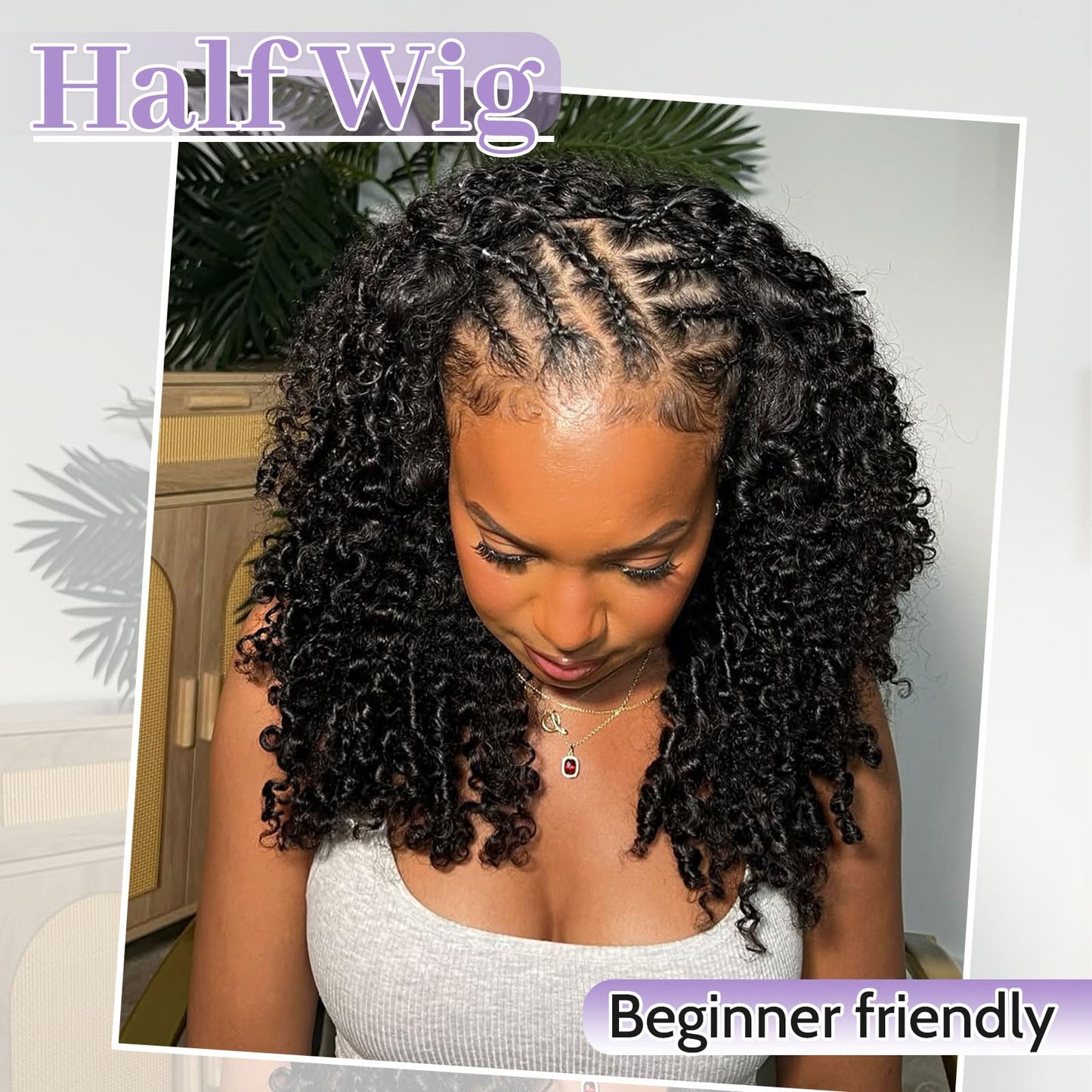 DSEKCAIN Kinky Curly Half Wig Human Hair Glueless 100% Real Human Hair Curly Half Wig 3 In 1 Seamless Flip Over Wigs With Drawst
