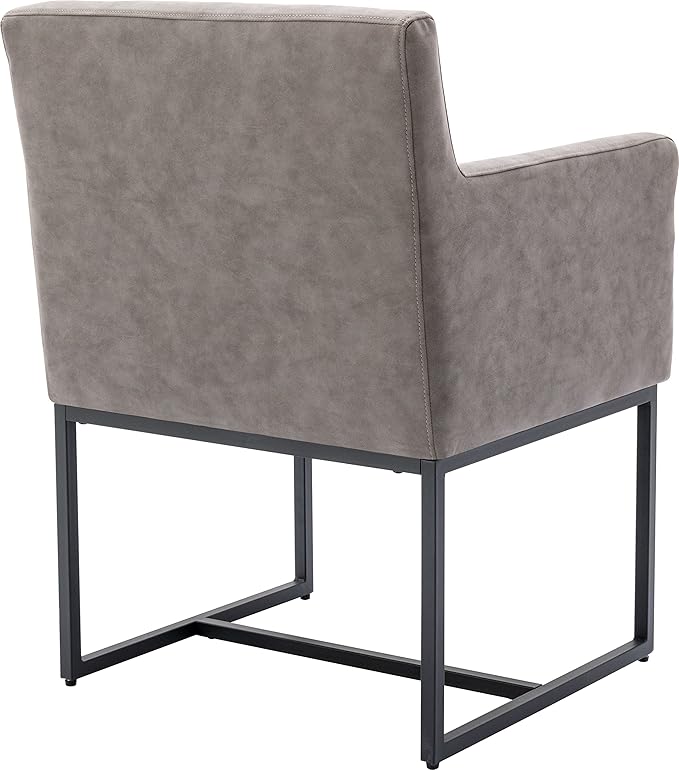 Set of 6 Upholstered Dining Chairs with Armrest, PU Leather Modern Accent Armchairs, Kitchen & Dining Room Chairs Side Chairs, Grey