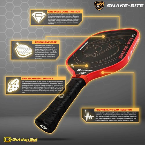 Golden Set Snake-Bite VX Pickleball Paddle | Thermoformed | T-700 Carbon Fiber | Mid-Weight | USAP Approved (1)