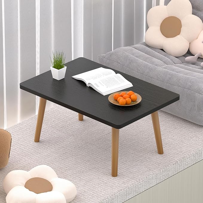 Small Coffee Table for Small Space, Low Table, Floor Table Desk for Sitting on The Floor, Storage Living Room Furniture, Tatami Tea Tables with Solid Wood Legs, Home Office, Farmhouse, Rectangle Black