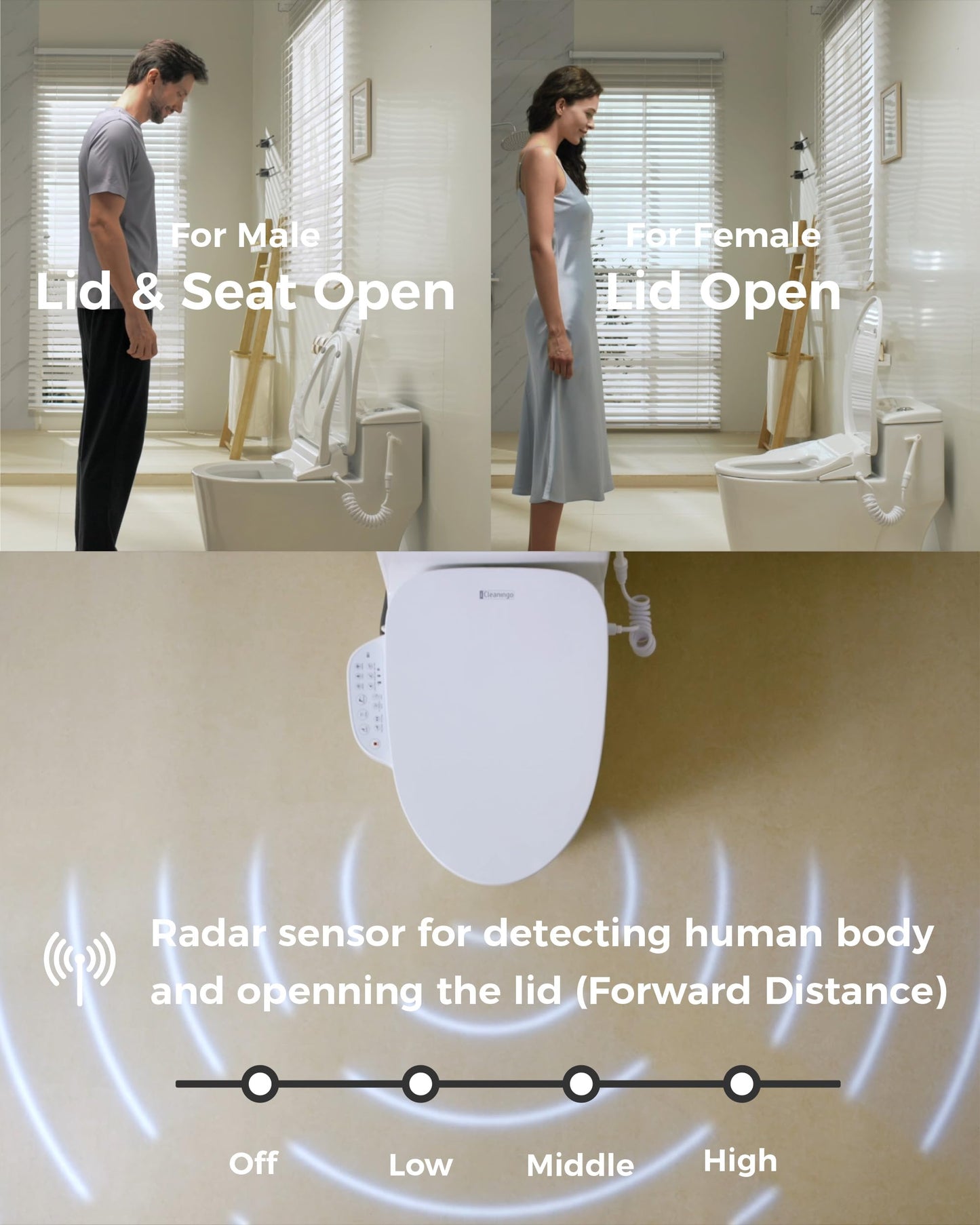 DC01 Pro iCleaningo Electric Bidet Toilet Seat, Side Panel Control, Instant Heating, Warm Water Wash, Heated Seat, Warm Air Dry, Auto Open & Close Lid, 360° Handheld Sprayer, Elongated, Remote
