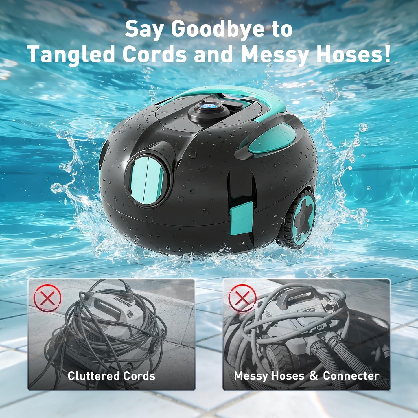KKI Robotic Pool Cleaner, Cordless Pool Robot Vacuum, 130 Mins Runtime,Self-Parking, Lightweight for Inground & Above Ground Pools,Self-Parking,Up to 65ft/1100 Sq.Ft