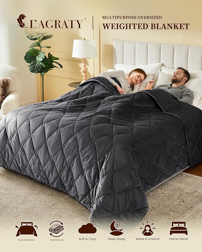 L'AGRATY Queen/King Size Weighted Blanket for Adults 15lbs, 80"x87" — Cooling Breathable Heavy Blanket with Glass Beads for Sleeping Perfect Hot Sleepers & Couples Machine Washable All-Season Grey