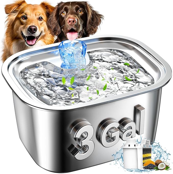 Stainless Steel Dog Water Fountain,3 Gallon Large Pet Water Fountains for Dogs and Cats, 12L /422oz Dog Water Bowl Dispens...
