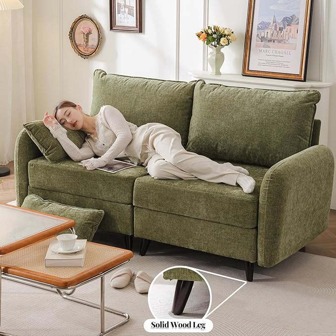 Rexulqo 73'' Loveseat Sofa with All Seats Storage, Modular Sectional Couch with Movable Ottoman,Oversized Comfy Couch with 7.8'' Cushion,24.5'' Deep Seat,for Living Room,Bedroom,Velet,Green