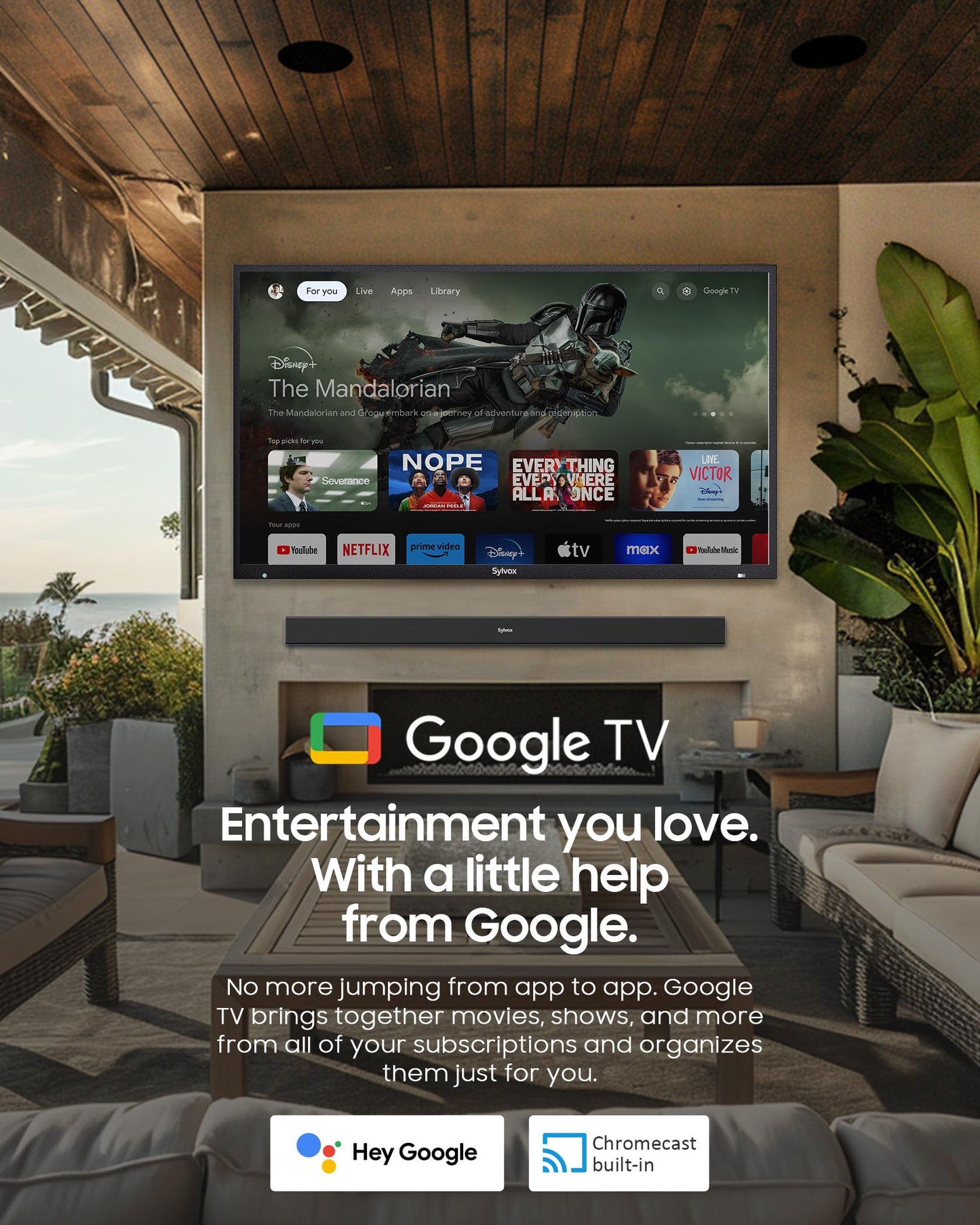 SYLVOX Outdoor TV, 75'' QLED Smart TV, IP55 Waterproof, Dolby Atmos HDR 10, Voice Remote,1000nits Weatherproof Television, Chromecast Built-in for Deck, Patio or Garden(Deck Pro QLED 3.0)
