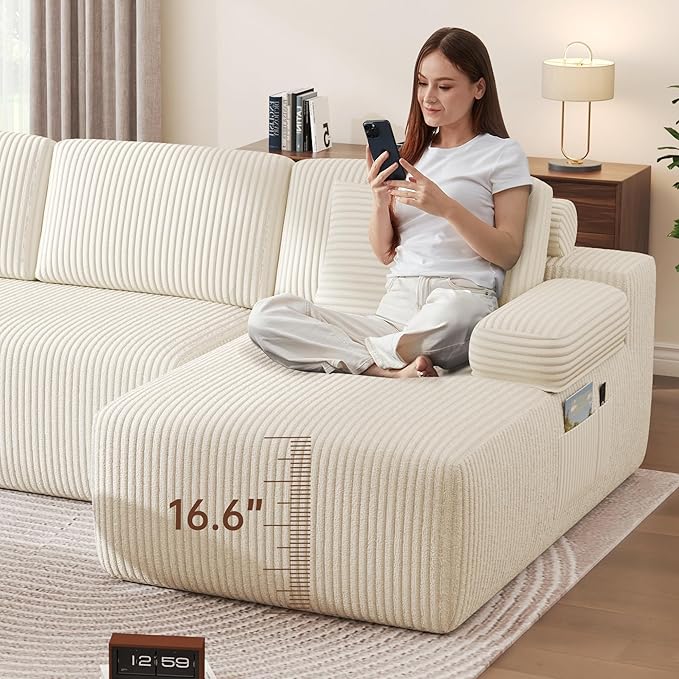 DURASPACE 126.2'' U Shaped Modular Sectional Sofa Couch Convertible 4-Seater Boneless Couches for Living Room (Beige)