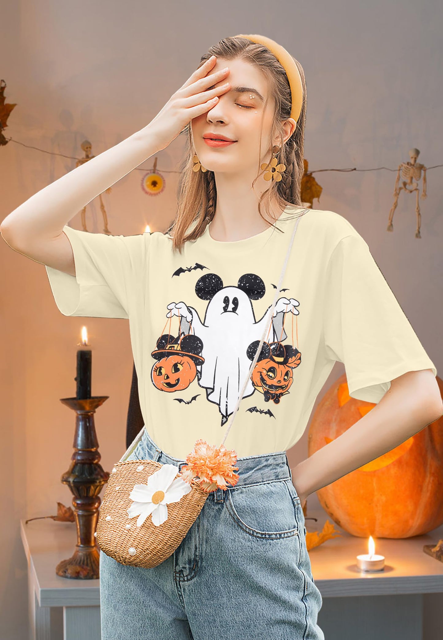 Halloween Shirts Pumpkin Shirt Women: Cute Ghost Shirt Casual Fall Halloween Spooky Season Graphic Short Sleeve Tee Tops