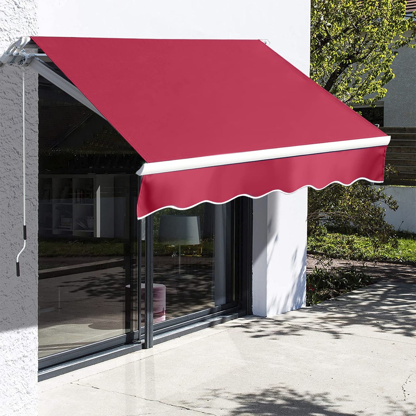 Grepatio 9.8x8.2 Ft Manual Retractable Awning, Aluminum Polyester Patio Door Window Awning, Sunshade Shelter with Crank Handle, Outdoor Canopy - Burgundy