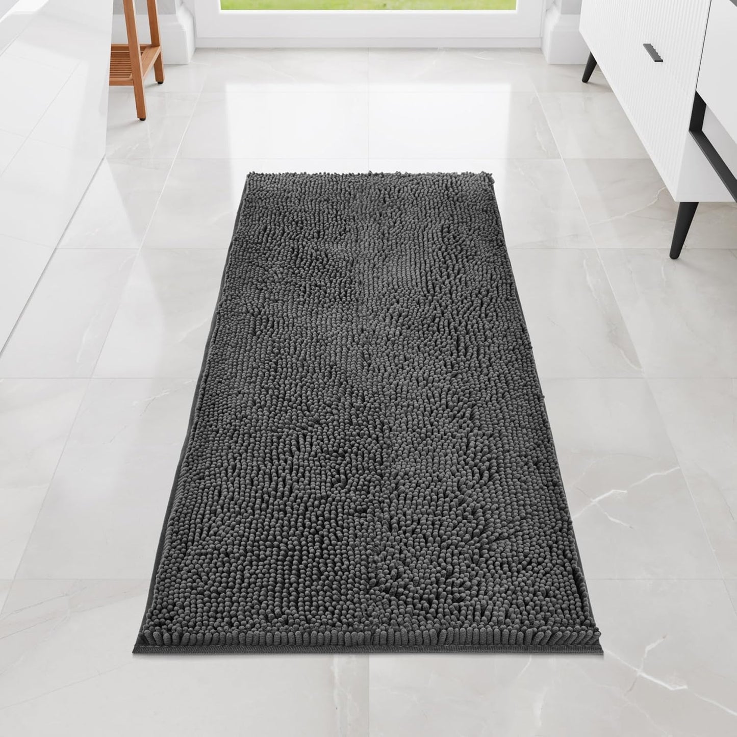 Bathroom Rugs 60"x24", Ultra-Soft Bath Rugs Quick Dry, Non Slip Absorbent Chenille Bath Mats for Bathroom Floor, Tub, Shower, Toilet, Machine Washable, Grey