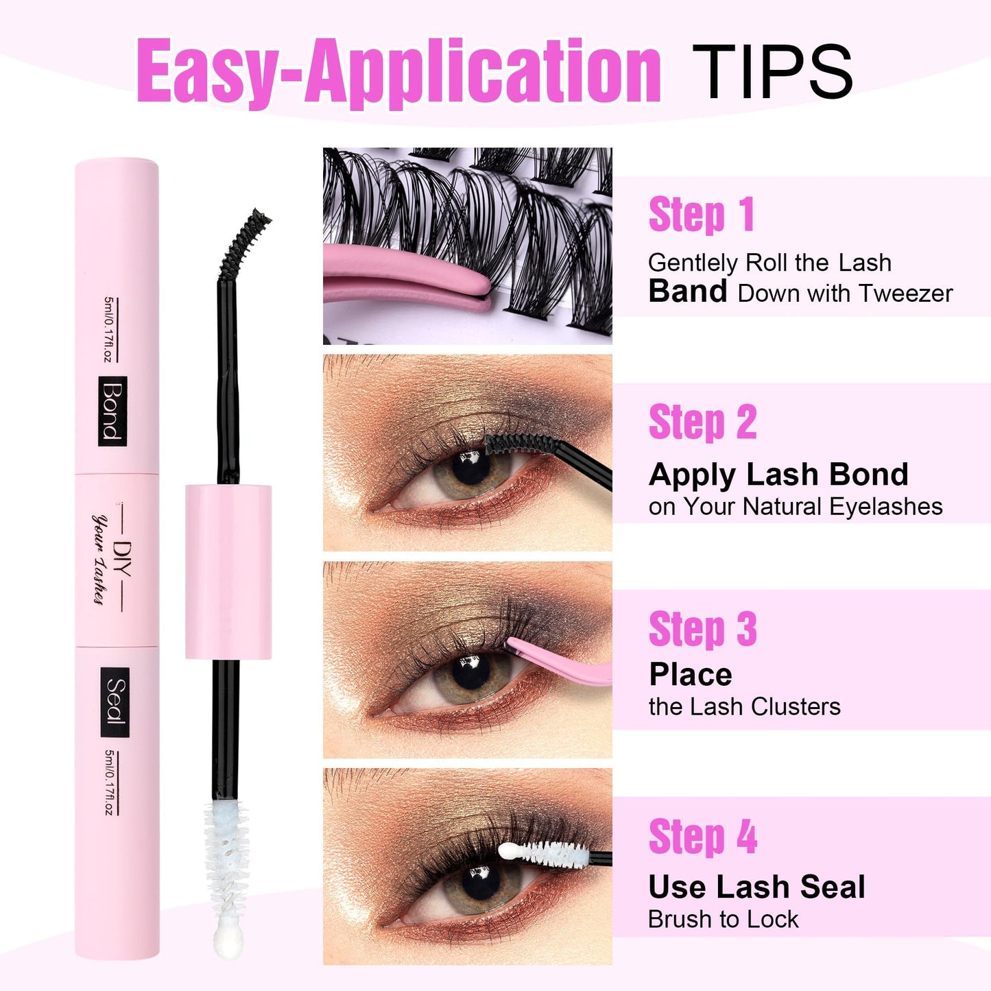 Generic Eyelash Extension Kit 280pcs Individual Eyelashes Kit Cluster Lashes Individual Cluster 9-16mm Lash Extension Kit with L