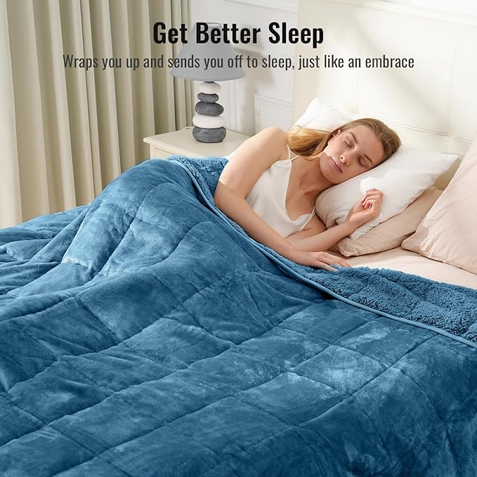 Uttermara Weighted Blankets for Adults Queen Size, 20lbs 60x80 inches Blanket with Soft Warm Plush Sherpa Fleece, Washable Thick Heavy Throw for Sleep, Anxiety and Calming, Slate Blue