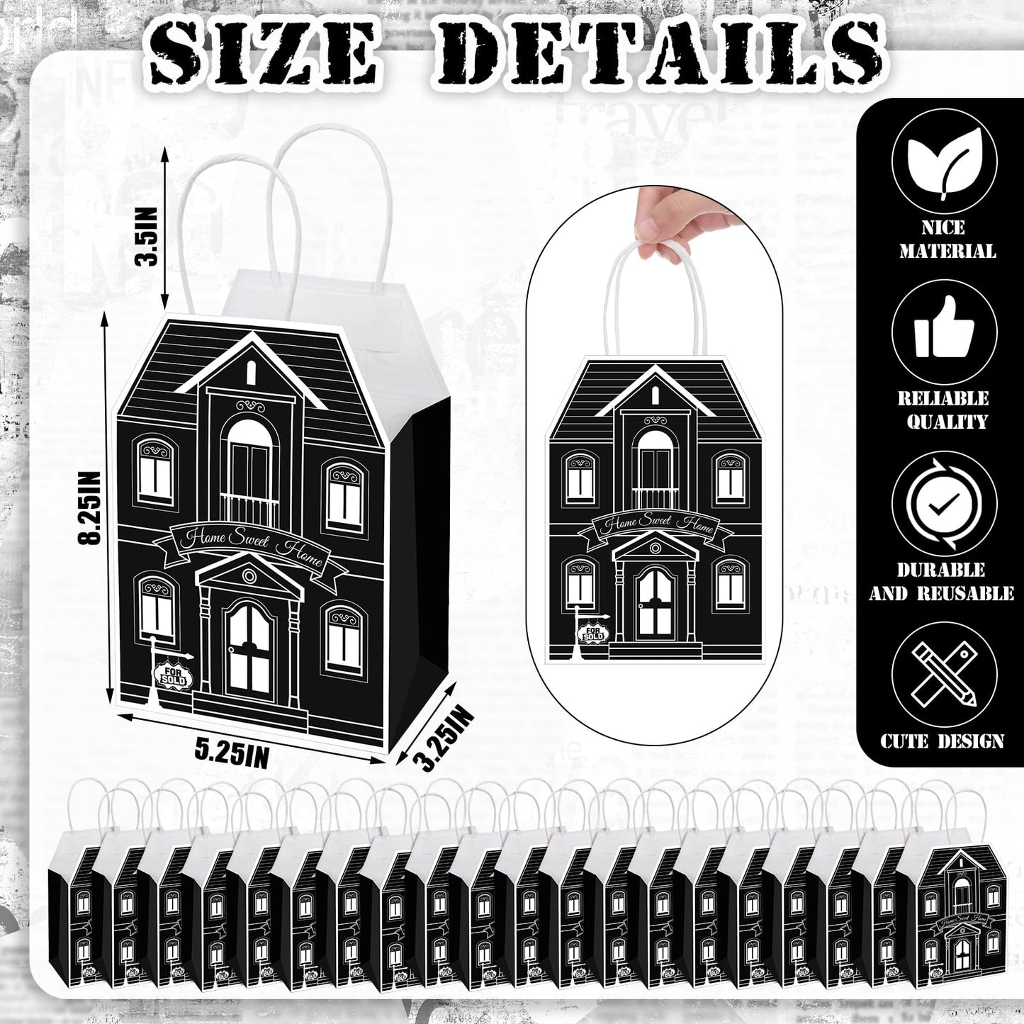 Colarr 50 Pcs House Shaped Gift Bag Real Estate Agent Supplies Real Estate Treat Bag with Handles Kraft for Home Party Gift Shopping Business New Home Buyers Agent Supplies(Black)
