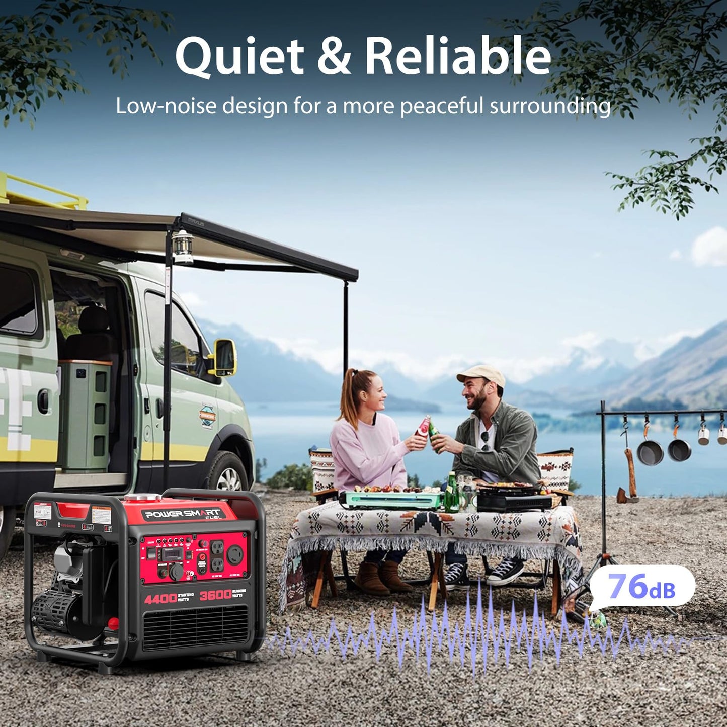 Powersmart 4400-Watt Gas Powered Portable Inverter Generator, Co-Sensor, Lightweight For Home Use And Emergency Backup, Camping,