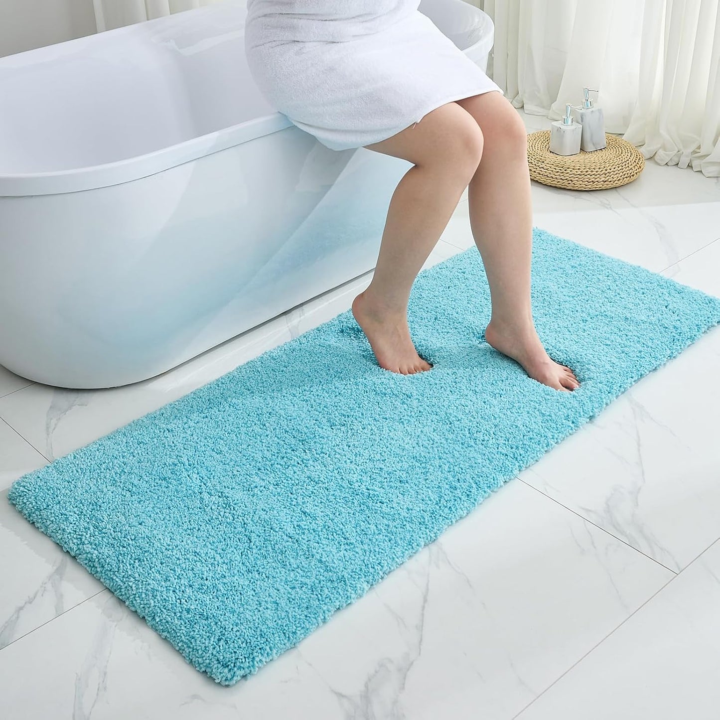 Bathroom Runner Rug 24x59 Teal Non Slip Fluffy Long Bath Mat for Bathroom Floor Washable Plush Luxury Bath Rug for Tub Absorbent Shower Sink Mat Bedside Rug