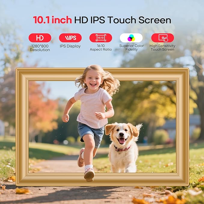 Frameo 10.1" WiFi Digital Picture Frame with 32GB Memory, 1280 x 800 IPS HD Touch Screen Electronic Photo Frame, Auto-Rotate, Slideshow, Wall Mountable, Share Photos/Video Remotely Anywhere