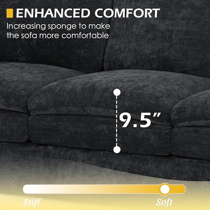 ACMEASE 69” Chenille Love seat Sofa w/Arm Pillows, Upholstered 2 Seater Sofa w/Comfortable Back Cushions, Modern 2 Seats Couch w/High-Density Foam for Living Room, Apartment, Office, Black