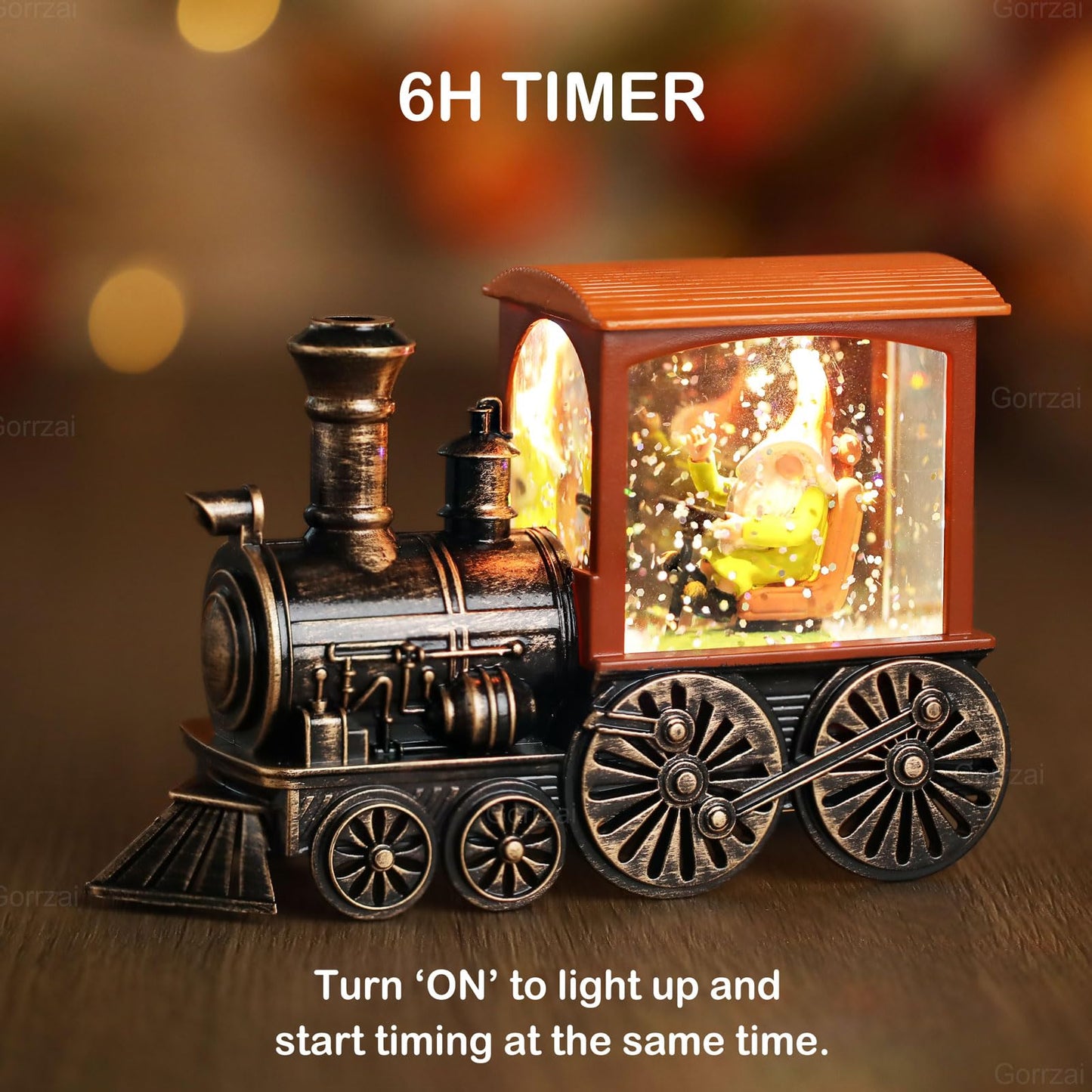 Gorrzai Fall Snow Globe Lantern Fall Decorations for Home, Lighted Fall Decor with Pumpkin Turkey Gnome Train, 6H Timer Thanksgiving Swirling Glitter Snow Globe for Harvest Day, Battery Operated