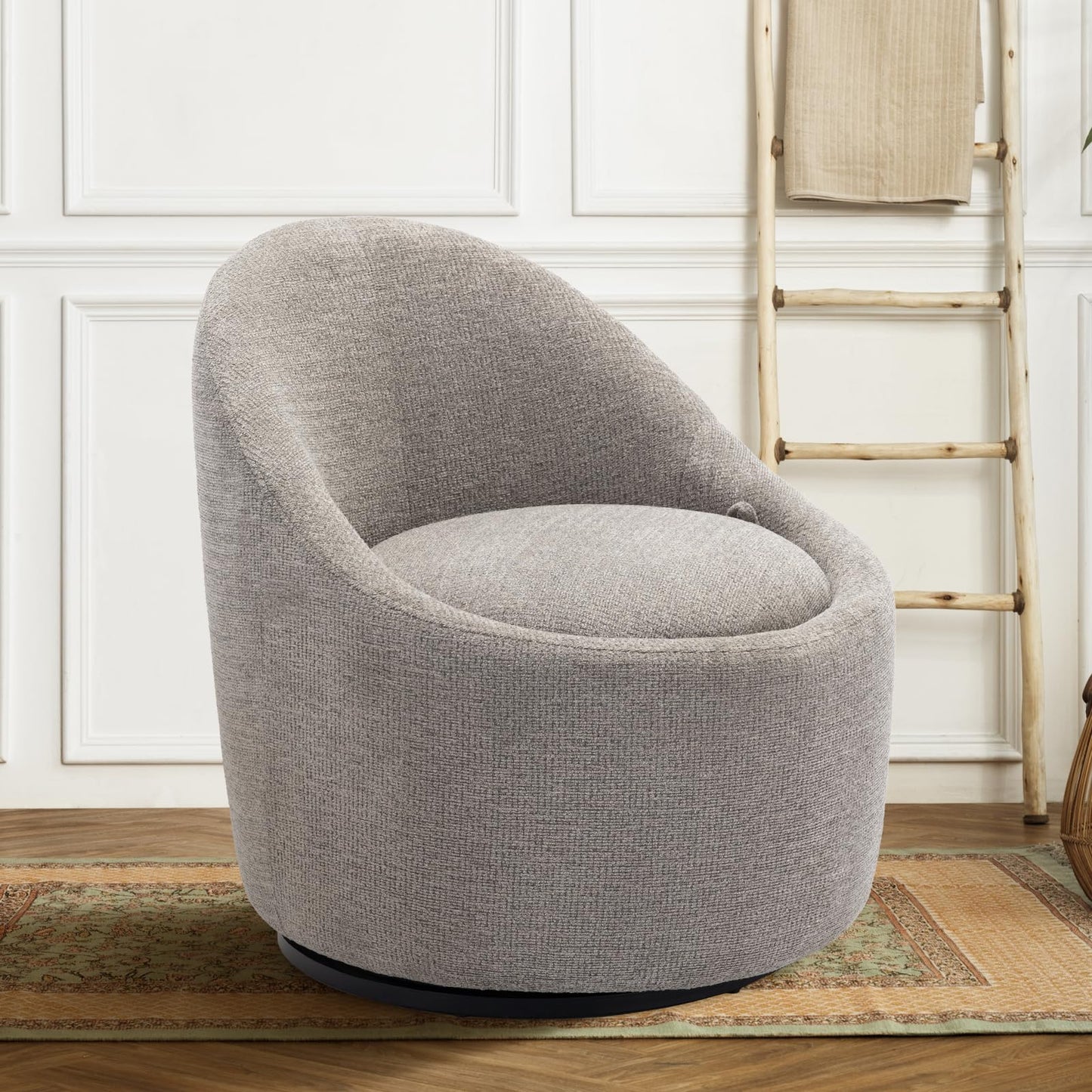 COLAMY Swivel Accent Chair, 360° Swivel Chair with Hidden Storage, Modern Small Barrel Swivel Armchair for Living Room/Bedroom, LightGrey