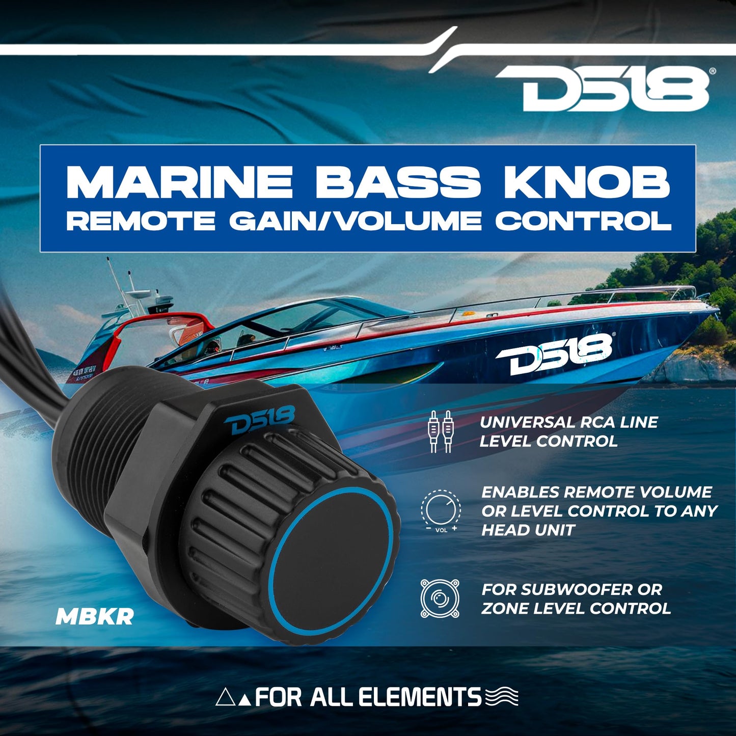 Ds18 Mbkr Marine Bass Knob Remote Gain/Volume - Compatible With Any Source Unit - Bass Knob Level Controller - Universal Rca Lin