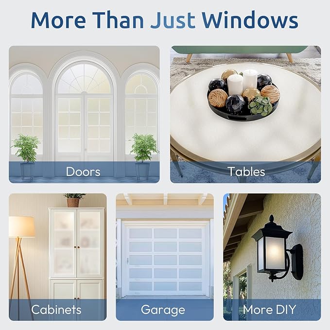 rabbitgoo Window Privacy Film for Glass Windows with Kit Decorative Clings UV Blocking Heat Control Static Cling Removable Bathroom Bedroom Door Home Coverings Pure, 17.5 x 157.4 inches